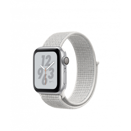Apple Watch Nike+ Series 4 GPS, 40mm pouzdro ze stříbrného hliníku, sněhově bílý provlékací sportovní řemínek Nike